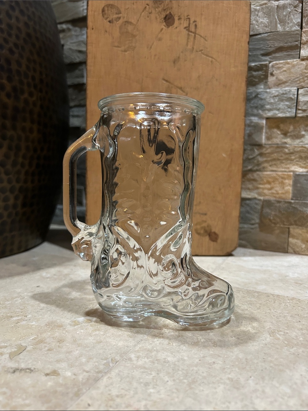 Vintage Clear embossed western Glass Cowboy Boot Shaped Mug
